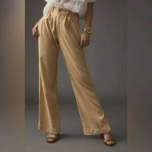 Anthropologie | Cloth & Stone Pleated Wide Leg Flowy Pants | Khaki Tan, XL
